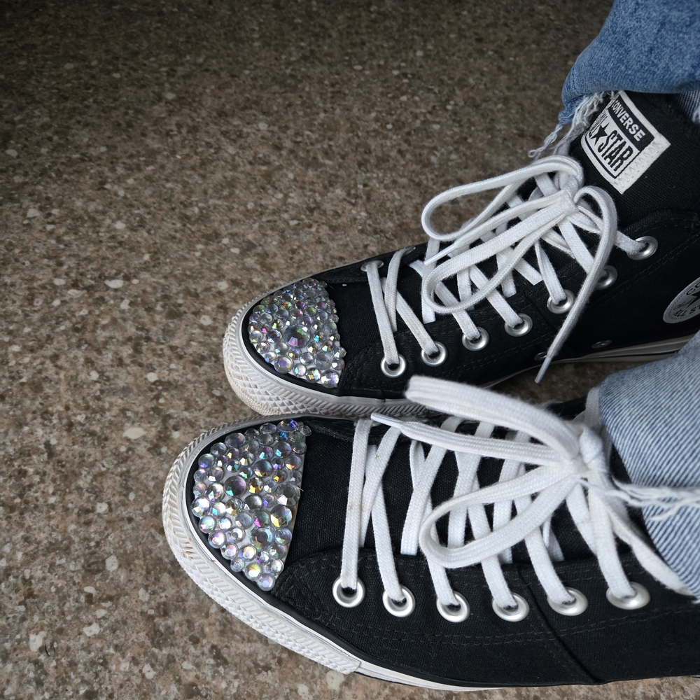 Converse Black High-Top Sneakers with Rhinestone Accents